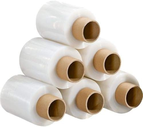 Film Transparente o Negro para Embalar 100MM x 200M,23 Micras Rollo de Papel Film Resistente de Plástico con Alta Elasticidad para Mudanzas y Envíos (Transparente Mini Film, 6 ROLLOS)