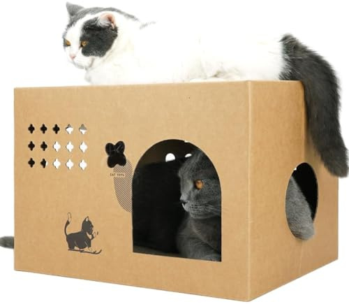 Casa per gatti in cartone con erba gatta 43,2 cm di lunghezza x 30,5 cm di larghezza x 30,5 cm di altezza, grande cuccia per gatti da interni, con 2 cuscinetti tiragraffi ondulati per conigli e gatti