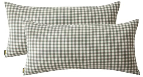 SOULFUL Kissenbezüge 40x80 Baumwolle Kariert, 100% Gewaschene Baumwolle Grün Kissenbezüge öKotex Zertifiziert mit Reißverschluss