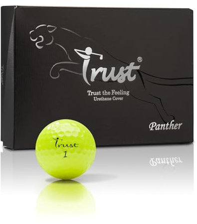 Trust Golfbälle Panther – Urethan-Cover, weiches Schlaggefühl, gerader Flug, Gute Stoppkontrolle, Big MAX Kern für Weite Flüge, optimale Kombination aus Weite & Spin-Kontrolle, 12 Bälle, Gelb K10