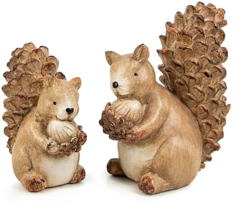 Logbuch-Verlag Lot de 2 figurines d'écureuil décoratives - Pour Noël et l'automne - Marron naturel - 12 et 15 cm