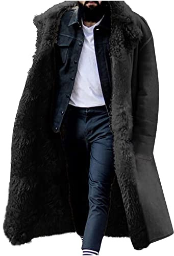 HAOLEI Abrigo Hombre Invierno,Abrigos de Pelo Sintetico para Hombre Talla Grande Grueso y Cálido Cuello de Piel Chaqueta Pelo Sintetico Largo Elegante Lujo Abrigo Caliente Parkas Hombre Invierno