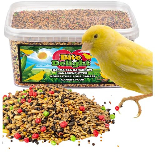 Bite & Delight 3kg Kanarienfutter mit Vitaminen und Mineralien Kanarienvogel Futter Kleine Vögel Zebrafinken Stieglitz 3000g Mehrzweckbehälter
