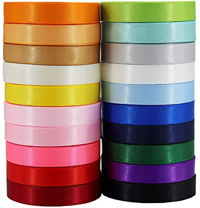 CEYERibon 9mm assortimiento de cinta de raso de color sólido, 20 colores con 1.8m cada uno, Total 36m por paquete, doble cara para cintas artesanales, Embalaje regalo
