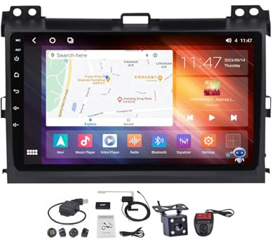 ZCHBSM Android 12 Navegación en el tablero para T-oyota Land Cruiser Prado 120 3 2002-2009 Radio estéreo para automóvil con pantalla de 9 Bluetooth 5.0 con CarPlay Android Auto SWC Radio FM AM 4G 5G