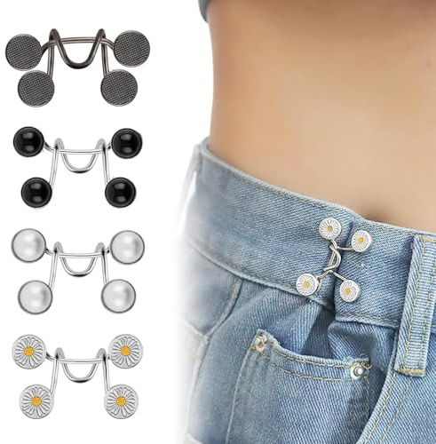 Bouton Jean Clipsable Ajustable, 4 Serre Taille pour Jean, Bouton Pantalon Ajustable, Boucle de Taille Réglable pour Pantalon, Boucle en Jean, Pas de Couture ni d'outils