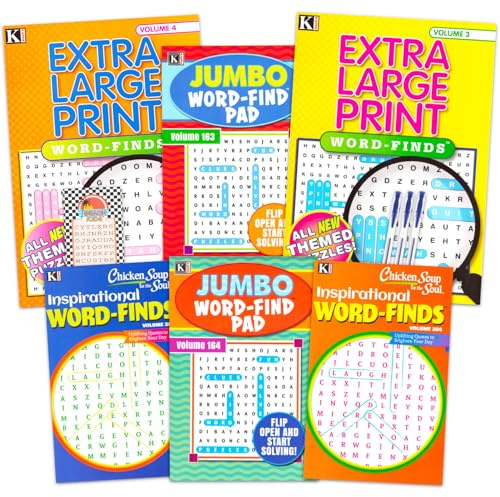 Large Print 12000+ Words Word Search Puzzle Books Set for Adults - Bundle of 6 Brain Games and Activity Books, Pen, More | Activity Set for Teens, Seniors