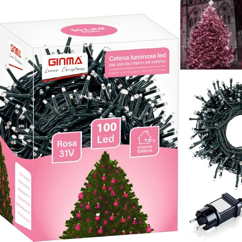 GINMA - Luci Natale Interno e Esterno LED con 8 Effetti Luce, Certificate, Basso Consumo e Impermeabili (Rosa, 5 metri (100 LED))