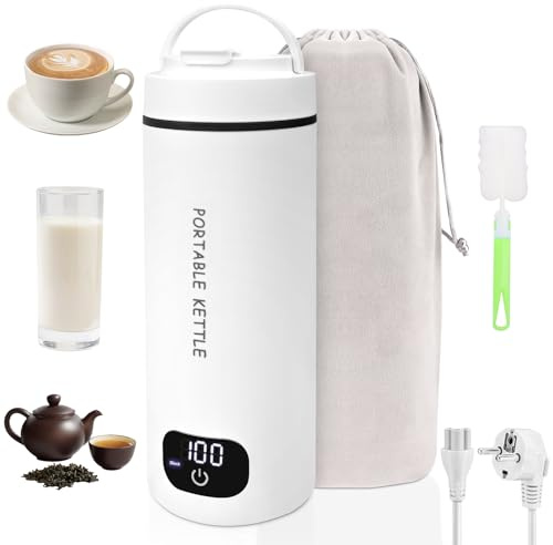 450 ML Mini Bouilloire Portable Électrique de Voyage 4 Temperatures Bouilloire Electrique Coupe d'eau Électrique Bouilloire Electrique Portable Tasse de Chauffage Rapide pour Thé Lait Café Arrêt Autom