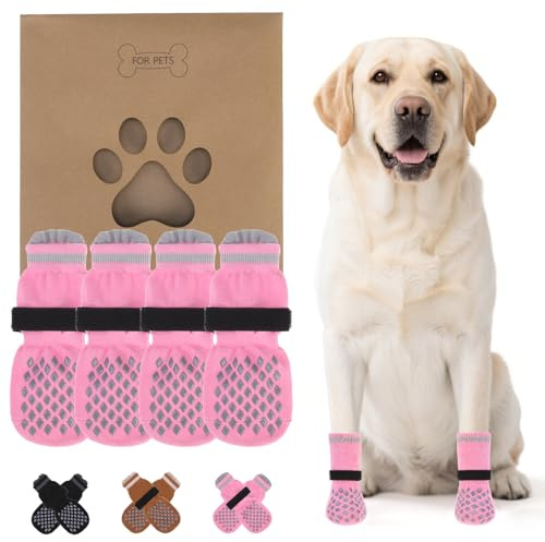 KOOLTAIL Anti Slip Dog Socks Shoes for Hot Pavement to Prevent Licking Paws Scratching, Pet Boots & Paw Protector for Hardwood Floors, Dog Grip Booties for Small Medium Large Senior Dogs, Pink XS