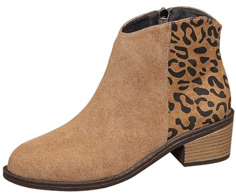 Zapatos de invierno de leopardo para mujer, botas de piel con tacón de bloque para perro, días lluviosos, por encima de la rodilla, elásticas, Khaki, 40 EU