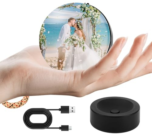 Bola de cristal personalizada, bola de memoria 3D con reproductor de vídeo de gran angular recargable de 180° y soporte, reproductor de vídeo digital portátil y reproductor de fotos, regalo para bodas