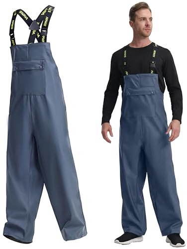 Navis Marine Peto Impermeable Hombre 12000mm Pantalón de Lluvia Resistente en PU para Pesca, Obra y jardín P03(Blue,M)