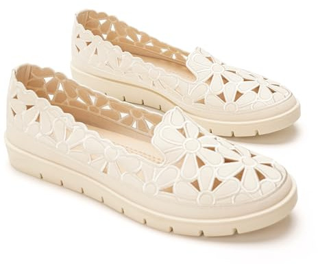 GLAMORA Bailarinas Mujer Caladas Diseño Floral Zapatos Planos Plataforma Ligera Suela Flexible Antideslizante Plantilla Blanda Cómodas Transpirables Calzado Verano beige-39