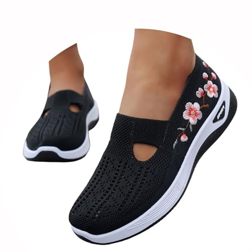 Zapatillas Ortopedicas Mujer Verano Zapatillas sin Cordones para Caminar Comodos y Ligeros Sandalias Palas Transpirables y Antideslizantes Zapatos de Diabéticos Entrenamiento Deportivas Malla Deporte