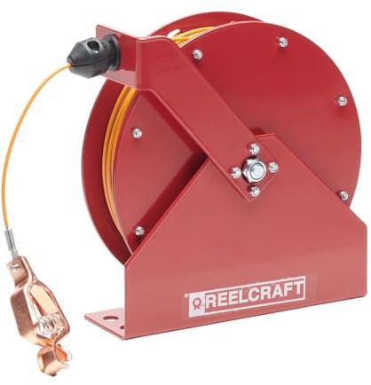 Reelcraft GA3100 N Spring Retractable Grounding Reel, 100', Nylon Coated Cable, Red