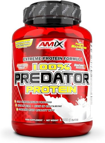 AMIX Predator Protein - Complément Protéiné en Poudre pour Augmenter la Masse Musculaire - Protéine de Lactosérum avec Enzymes Digestives - Acides Aminés BCAA et L-Glutamine - Biscuits - Crème - 1 kg