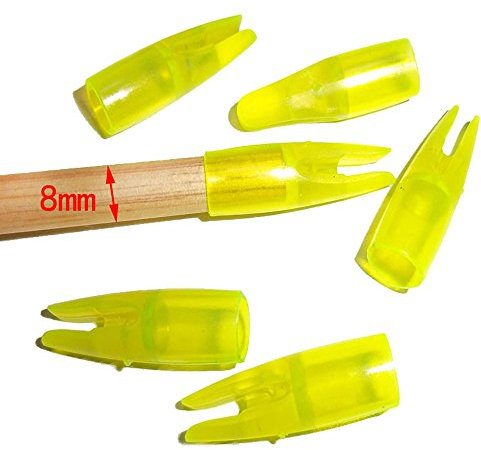 SHARROW 50 Stück Bogenschießen Pfeilnocke Pfeil Nocken Arrow Nocks Kunststoffnocke für 8mm Durchmesser Pfeilschäfte (Transparente Gelb)