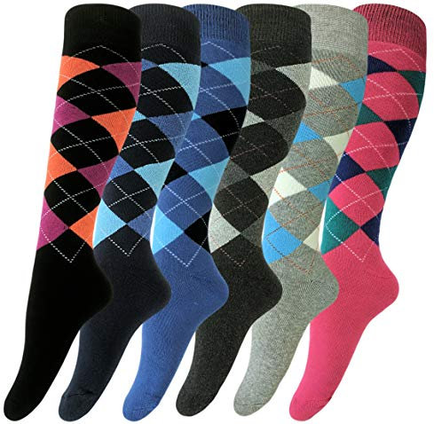 Sockenhimmel Thermo Reit- oder Ski- Strümpfe 6er Pack warme Winter Kniestrümpfe Karomuster Innenfrottee (39-42)