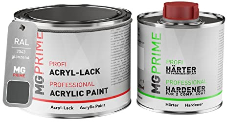 RAL 7043 Gris signalisation B/Traffic grey B Peinture acrylique brillante Pot de 0,75 litre / 750 ml, y compris le durcisseur