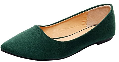 Jamron Womens Pointed Toe Ballerinas Lightweight Flat Pumps Green SN02722 UK6