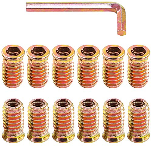 Glarks 50Pcs 5/16-18 x 25mm Threaded Inserts Nuts Zinc Plated Carbon Steel Hex Socket Drive Furniture Flanged Screw-in Nut with M8 Hex Wrench for Wood Furniture (5/16''-18 x 25mm)