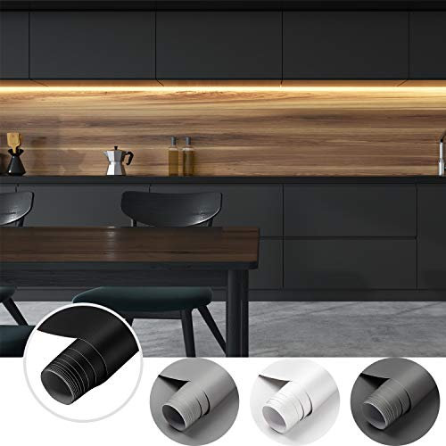 Cahomo Matt Black Self Adhesive Wallpaper PVC Furniture Stickers Sticky Back Plastic 61*550cm (WxL) Decorative Waterproof Vinyl Film Roll DIY Refurbished for Walls Table Cabinets Kitchen Shelf Liner