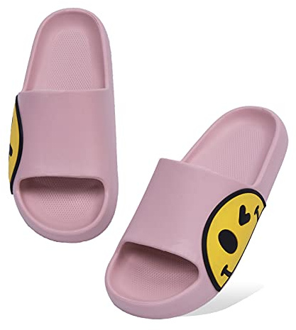 Waysoland Girls Boys Summer Sliders Sandals,EVA Open Toe Soft Slides Beach Bathroom Pool Shower Anti-Slip Slippers Flip Flops for Indoor & Outdoor(pink,1/2 UK Child)