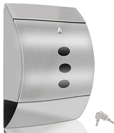 Pyoimmne Stainless Steel Mailbox, Large Capacity Wall-Mount Mailbox, Locking Mailbox with Key Lock, Mailboxeswith Newspaper Holder - Rust Proof, 15.6 x 11.7x 4.7