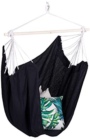 Relaxdays Hängesessel, Baumwolle, Deckenschaukel für drinnen & draußen, 150 kg, Hängesitz Kinder & Erwachsene, schwarz