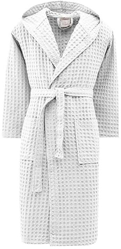 INTRECCI Albornoz 100% algodón de Rizo de Nido de Abeja en Color Liso con Capucha y cinturón - Bata de baño Unisex para Mujer y Hombre (XL, Blanco)