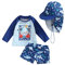 Traje de baño de 2 piezas, antiUV, manga larga + pantalón de baño + sombrero de sol, traje de natación, Azul Rayas Tiburón, 3-4 años
