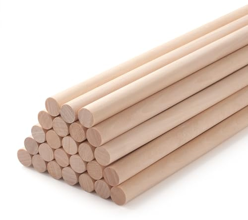 Wood Dowels Wooden Dowel Rods for Crafts, 25PCS 1/2 x 24 Round Macrame Wooden Sticks for Crafting, Unfinished Hardwood Sticks for Arts and DIYers, Tiered Cake Support and Wedding Ribbon Wands