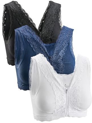 Basic Treasure 3-pack sömlös bekväm bh med dragkedja, behå utan bygel framknäppning, starkt grepp bustier
