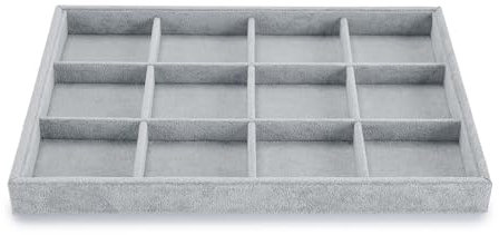 Papten vassoio impilabile in velluto per gioielli, cassetto portagioielli organizzatore di vassoi per gioielli a 12 scomparti per collana bracciale (grigio)