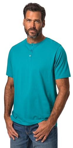 JP 1880 Hommes Grandes Tailles L-8XL T-Shirt Henley, Collection Basic. Manches Courtes et Patte de Boutonnage Turquoise 5XL 726695765-5XL