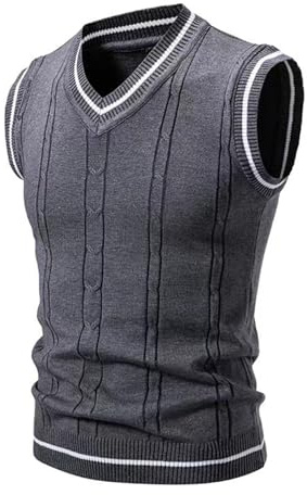 PODOLIXIA Chaleco de punto sin mangas para hombre, elegante, con estampado de sarga, cuello en V, para caballeros, negocios, tejidos sin mangas, otoño, invierno, chaleco de golf, estilo oldschool
