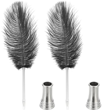 PATIKIL Penna a Sfera Piuma, 2Pz 0.5mm Piuma Soffice Vintage Penna in Stile Calamaio Penna in Ottone Placcato Raffinato 2 Supporti per Calligrafia Firma Regalo Ospiti Matrimonio, Nero