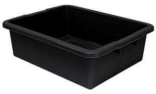 Quantum FSB-22177RBK 22 Bussing Tub with Ribbed Bottom | Utility Plastic Storage Wash Basin Container for Commercial Restaurant Kitchen | Built-in Handles, 22L x 17W x 7H, Polypropylene, Black