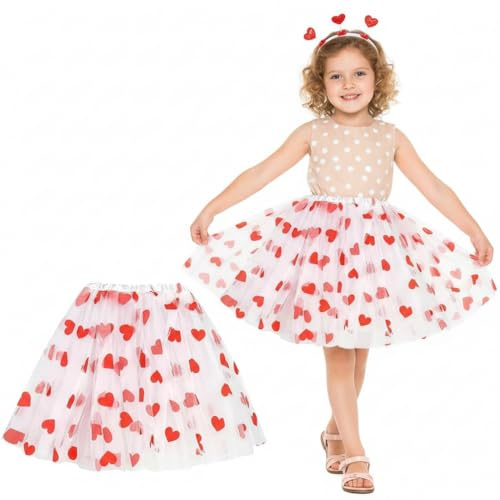 Falda Tutú Blanco Niñas, Minifalda Cortas Ballet Cupido, Tutu Falda Tul con Rojo Corazones, Disfraces Falda Tul Tutú Blanco, Accesorios Disfraces de Cupido, Falda Tutú Niñas para Carnaval Cosplay