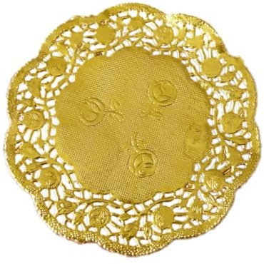 Pjeghbvop 50 Pz/Set 3 5 Pollici Cavo Floreale in Rilievo Rotondo Centrini Carta Pizzo Festa Nozze Stoviglie Fai da Te Metallizzato Oro Tovaglietta Centrini Carta Rotondi Pizzo Cavo Metallico Oro