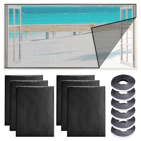 Zanzariera Finestra, 6 Pezzi 150x130cm Rete Zanzariera per Finestra, Anti Insetti Resistente Zanzariera con 6 rotoli autoadesivo, per Soggiorno Balcone Finestra