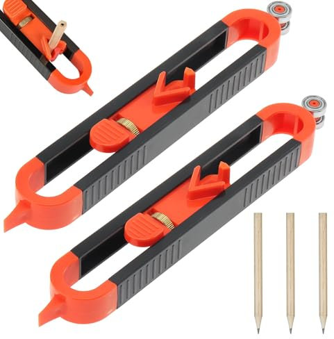 2 Pezzis Replicatore di Contorno, Calibro di Contorno Preciso con Serratura, Duplicator di Contorni Irregolare Righello di Misura per la posa di pavimenti, moquette e piastrelle, 3 Matite (Arancia)