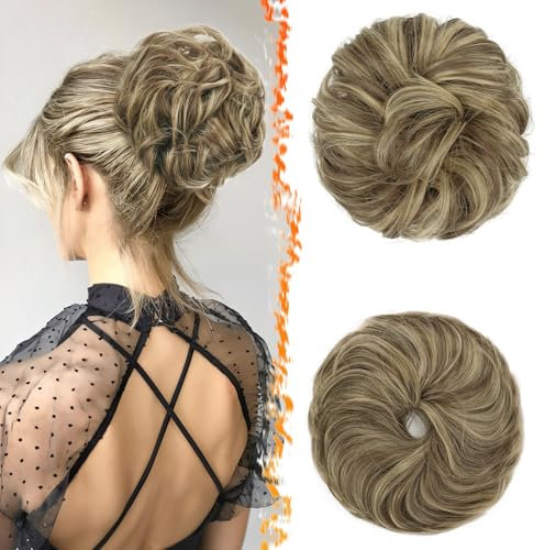 BARSDAR 2 Pezzi Chignon Finto per Capelli, Elastico Capelli Chignon Extension per Donne Sintetica Naturale Pezzo Spessi Updo Bun Hair Scrunchies Posticci Festa Quotidiana - Medio Marrone con Biondo