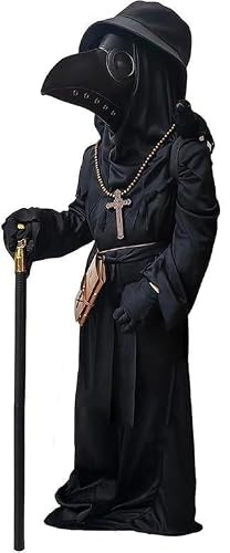Lubolee Costume Docteur de la Peste pour Enfant-Déguisement Effrayant et Amusant pour Garçon avec Masque en Cuir, Chapeau, Gants, Collier en Bois,Carnet et Canne (6-8 ans)