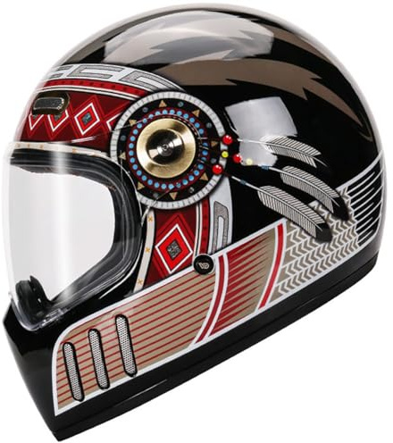 Caschi Integrali Moto Vintage Con Visiera Caschi Crash da Moto Retrò Donna Uomo Caschi Integrali Motocross Racing ECEDOT Omologato Per Uomini e Donne Adatto a Tutte le Stagioni I,M=57~58CM