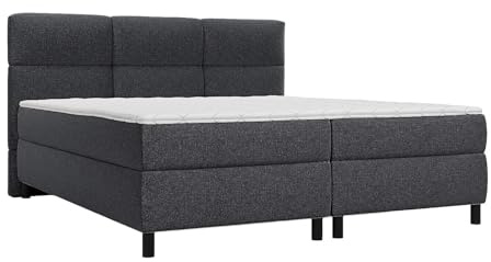 Vente-unique - Ensemble Complet boxspring tête de lit capitonnée + sommiers + Matelas + surmatelas - 2 x 90 x 200 cm - Tissu - Anthracite - LODI de Palacio