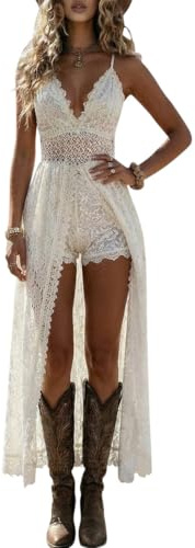 Minetom Robes D'Été Femme Dentelle Spaghetti D'Été Boho De Plage avec Franges Décolleté en V Robe Décontractée Cowgirl