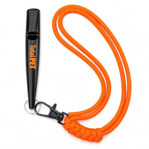Total Pet Dog Training Whistle with Lanyard - Professional Recall Whistle for Dogs and Puppies - Adjustable Frequency for Clear Distance Control, Black