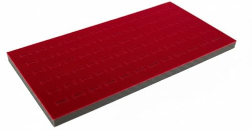Novel Box Red Ring Display 72-Slots Foam 14.25x7.62x0.62 Inches - Ring Storage Foam to Hold Small & Large Rings/Cufflink - Fits in Glass Top Box for Better Display